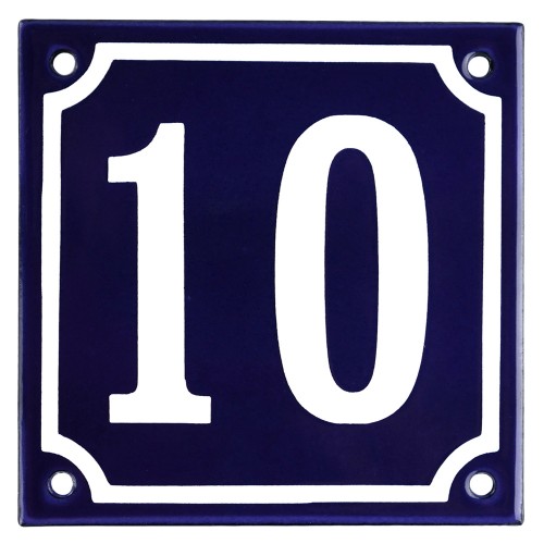Emaljeskilt 10 blå - hvid 10 x 10 cm model 11
