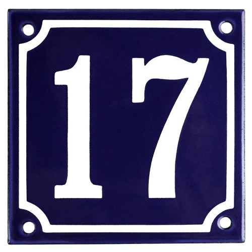 Emaljeskilt 17 blå - hvid 10 x 10 cm model 11