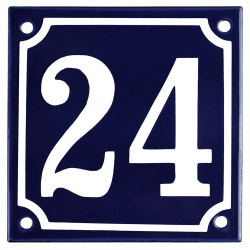 Emaljeskilt 24 blå - hvid 10 x 10 cm model 11