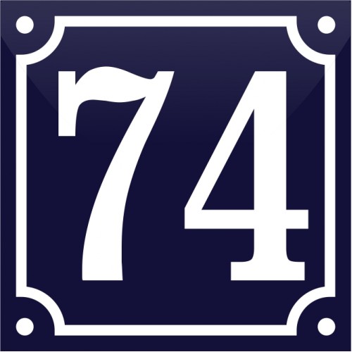 Emaljeskilt 74 blå - hvid 10 x 10 cm model 11