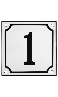 Emaljeskilt 1 hvid - sort 10 x 10 cm model 10