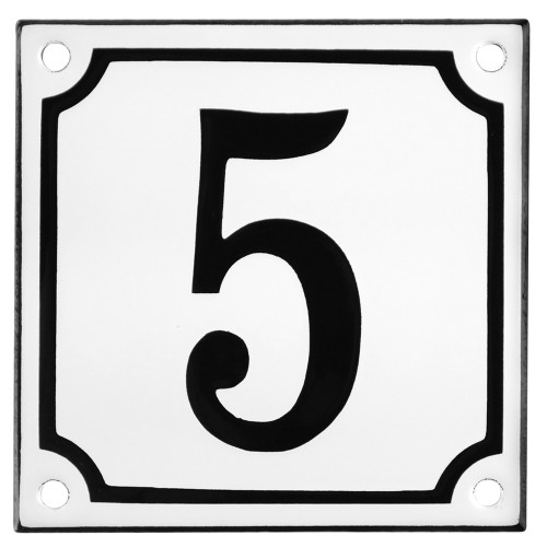 Emaljeskilt 5 hvid - sort 10 x 10 cm model 10