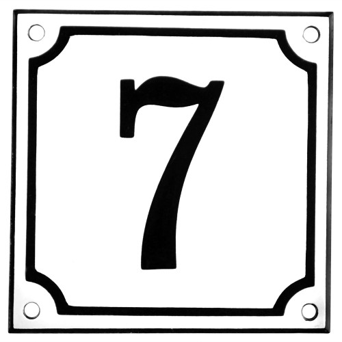 Emaljeskilt 7 hvid - sort 10 x 10 cm model 10