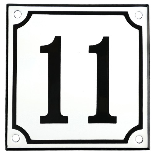 Emaljeskilt 11 hvid - sort 10 x 10 cm model 10