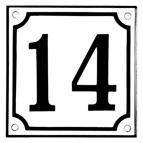 Emaljeskilt 14 hvid - sort 10 x 10 cm model 10