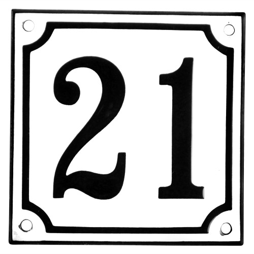 Emaljeskilt 21 hvid - sort 10 x 10 cm model 10