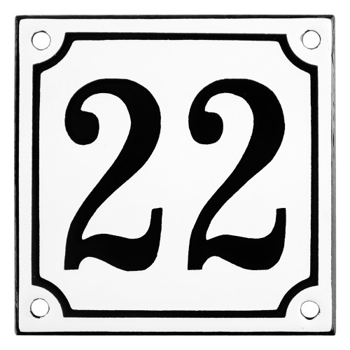 Emaljeskilt 22 hvid - sort 10 x 10 cm model 10