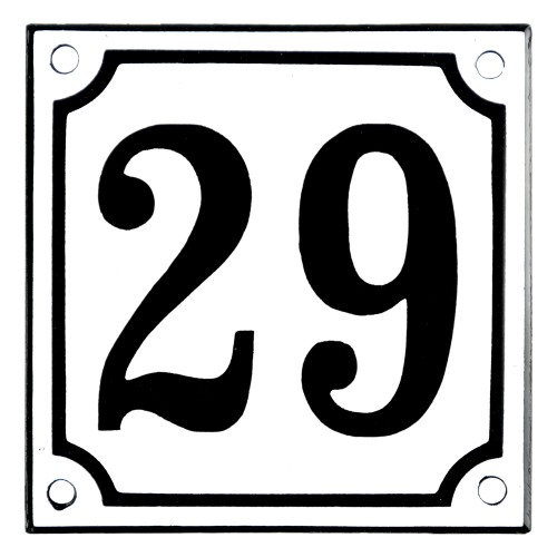 Emaljeskilt 29 hvid - sort 10 x 10 cm model 10