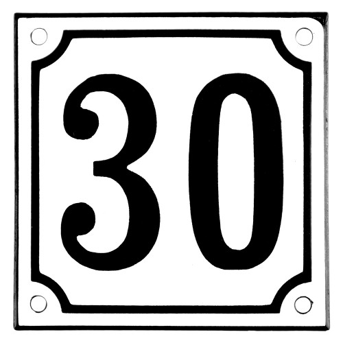 Emaljeskilt 30 hvid - sort 10 x 10 cm model 10