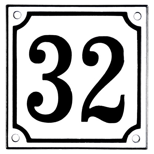 Emaljeskilt 32 hvid - sort 10 x 10 cm model 10