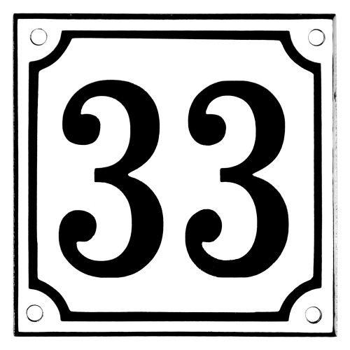Emaljeskilt 33 hvid - sort 10 x 10 cm model 10