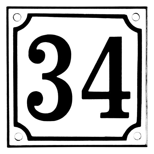 Emaljeskilt 34 hvid - sort 10 x 10 cm model 10