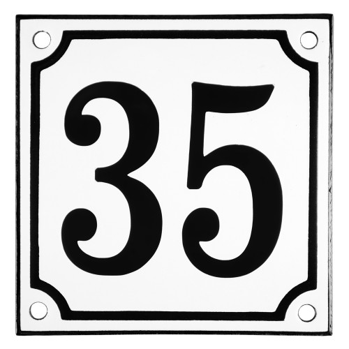 Emaljeskilt 35 hvid - sort 10 x 10 cm model 10