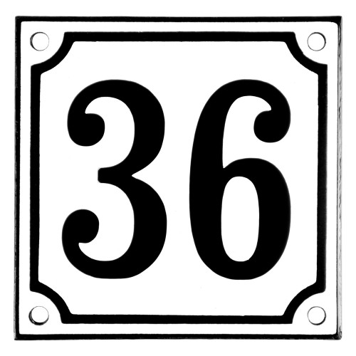 Emaljeskilt 36 hvid - sort 10 x 10 cm model 10
