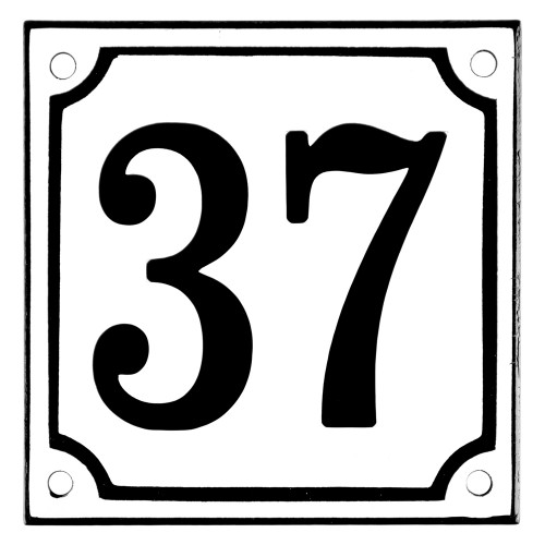 Emaljeskilt 37 hvid - sort 10 x 10 cm model 10