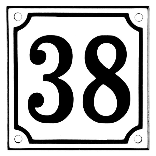 Emaljeskilt 38 hvid - sort 10 x 10 cm model 10
