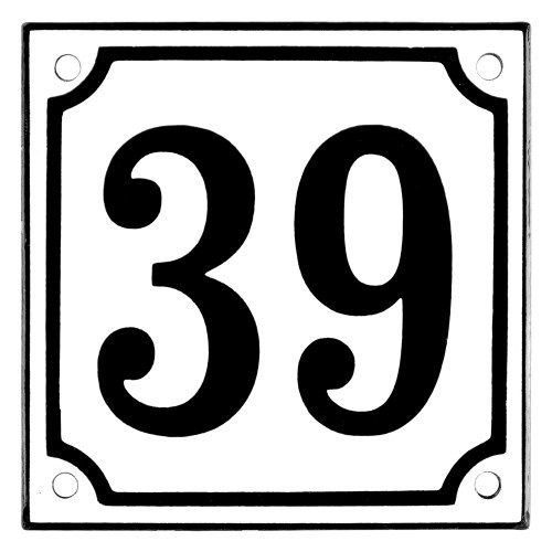 Emaljeskilt 39 hvid - sort 10 x 10 cm model 10