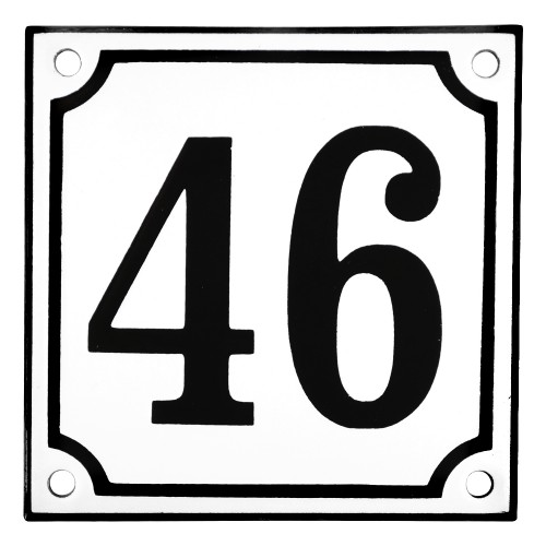 Emaljeskilt 46 hvid - sort 10 x 10 cm model 10