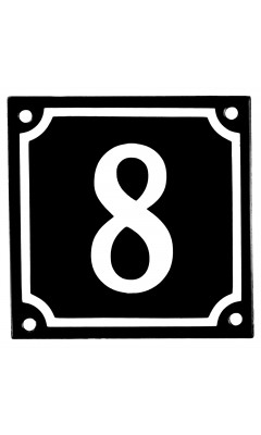 Emaljeskilt 8 sort - hvid 10 x 10 cm model 12