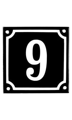 Emaljeskilt 9 sort - hvid 10 x 10 cm model 12