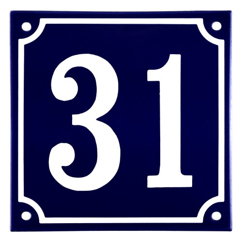 Emaljeskilt 31 blå - hvid 15 x 15 cm model 11