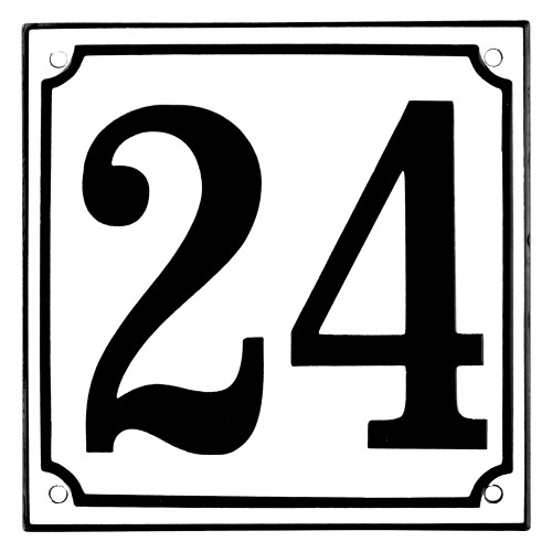 Emaljeskilt 24 hvid - sort 15 x 15 cm model 10