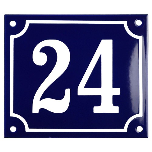 Emaljeskilt 24 blå - hvid 14 x 12 cm model 11