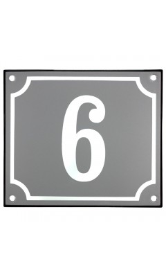 Emaljeskilt 6 grå - hvid 14 x 12 cm model 18