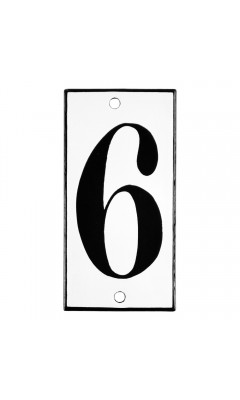Emaljskylt 6 vit - svart 5 x 10 cm modell 13-3