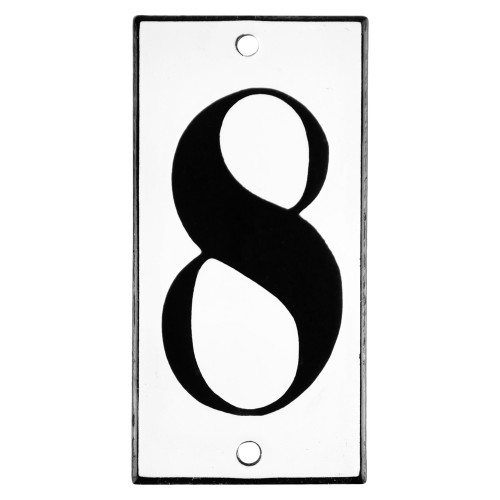 Emaljskylt 8 vit - svart 5 x 10 cm modell 13-3