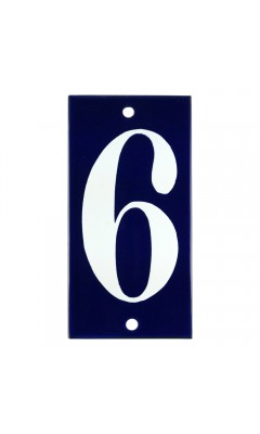 Emaljskylt 6 blå - vit 5 x 10 cm modell 14-3