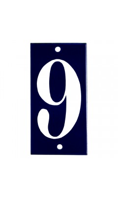 Emaljskylt 9 blå - vit 5 x 10 cm modell 14-3