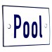 Emaljskylt Pool vit - blå 8 x 5 cm modell 1-3