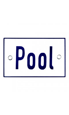 Emaljskylt Pool vit - blå 8 x 5 cm modell 1-3