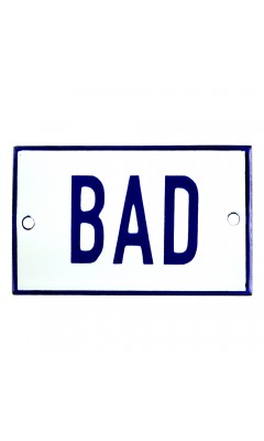 Emaljskylt BAD vit - blå 8 x 5 cm modell 1-3