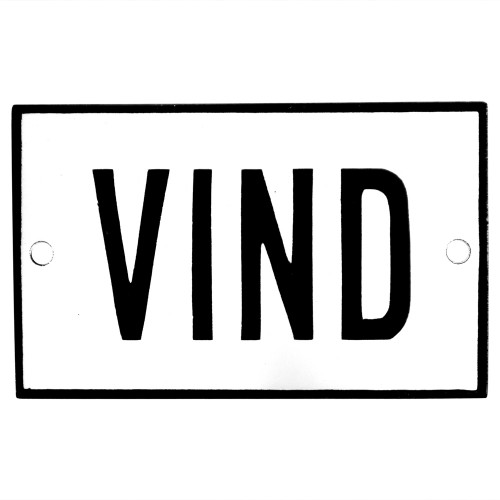 Emaljskylt VIND vit - svart 8 x 5 cm modell 2-3