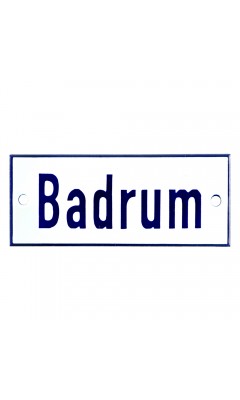 Emaljskylt Badrum vit - blå 12 x 5 cm modell 1-3