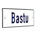 Emaljskylt Bastu vit - blå 12 x 5 cm modell 1-3