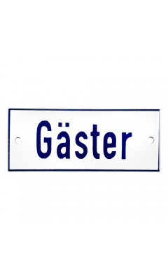 Emaljskylt Gäster vit - blå 12 x 5 cm modell 1-3
