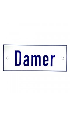 Emaljskylt Damer vit - blå 12 x 5 cm modell 1-3