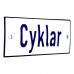 Emaljskylt Cyklar vit - blå 12 x 5 cm modell 1-3