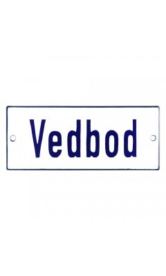 Emaljskylt Vedbod vit - blå 12 x 5 cm modell 1-3 Emaljskylt Vedbod vit - blå 12 x 5 cm modell 1-3