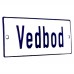 Emaljskylt Vedbod vit - blå 12 x 5 cm modell 1-3