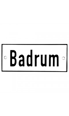 Emaljskylt Badrum vit - svart 12 x 5 cm modell 2-3