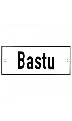Emaljskylt Bastu vit - svart 12 x 5 cm modell 2-3