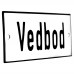 Emaljskylt Vedbod vit - svart 12 x 5 cm modell 2-3