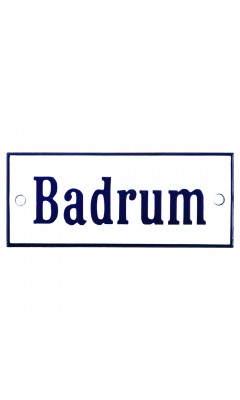 Emaljskylt Badrum vit - blå 12 x 5 cm modell 3-3