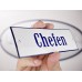 Emaljskylt Chefen vit - blå 12 x 5 cm modell 3-3