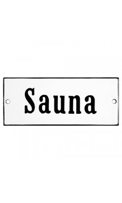 Emaljskylt Sauna vit - svart 12 x 5 cm modell 4-3