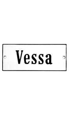 Emaljskylt Vessa vit - svart 12 x 5 cm modell 4-3